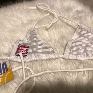 Sheer Striped White Triangle Swim Top